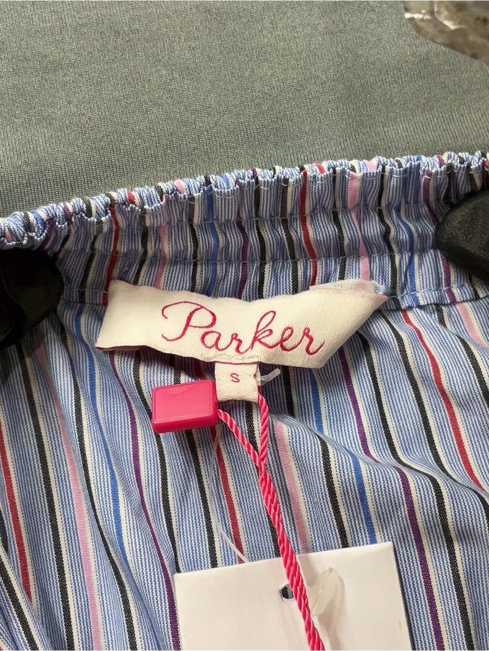 Parker Light Blue Multi-Striped Ruffle Sleeve Blouse - Picture 4 of 5